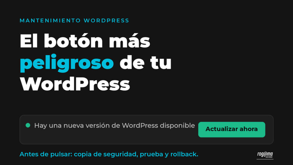 Aviso de nueva versión de WordPress disponible con el botón "Actualizar ahora"