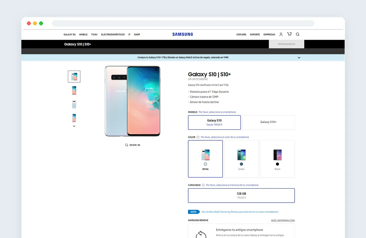 maquetacion web samsung galaxy s10