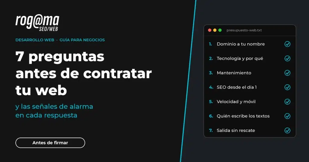 Checklist con las 7 preguntas que hacer antes de contratar el desarrollo de una web